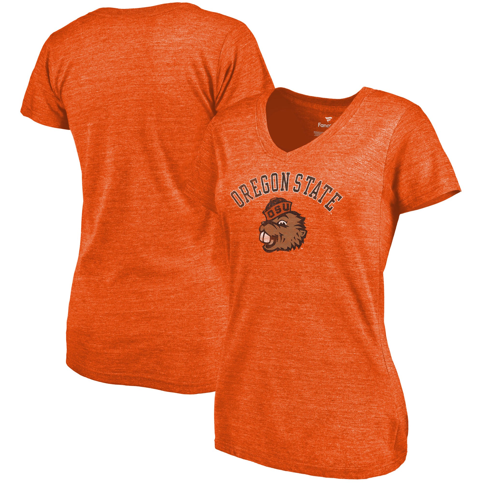 2020 NCAA Fanatics Branded Oregon State Beavers Women Orange Vault Arch Over Logo TriBlend VNeck TShirt->ncaa t-shirts->Sports Accessory